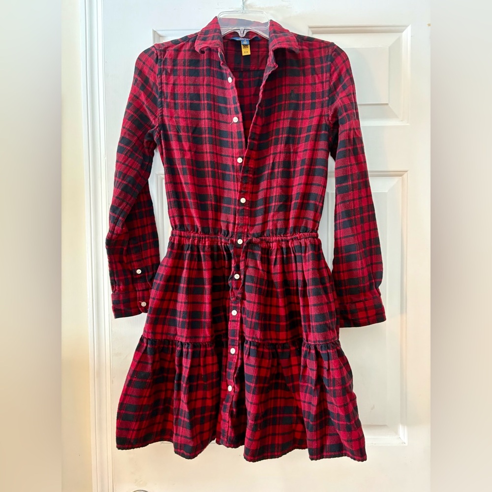 Polo Ralph Lauren Girls 16 Red & Black Plaid Flannel Dress
